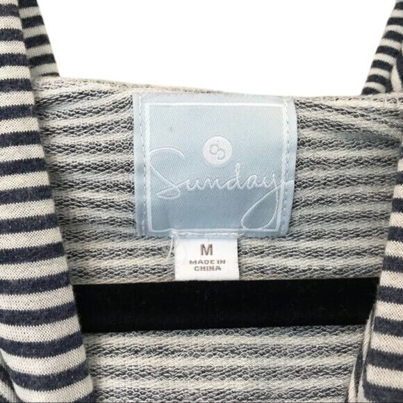 Sunday Size M Soft Stripe Pullover Hoodie Sweatshirt Navy White Stretch Nautical - Picture 3 of 8